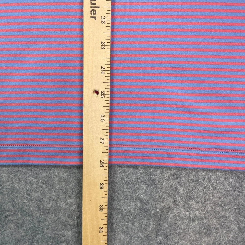 J Crew Performance Mens Polo Shirt M Blue and Red Striped Short Sleeve Golf
